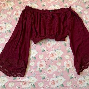 Off the Shoulder Bell Sleeve Crop